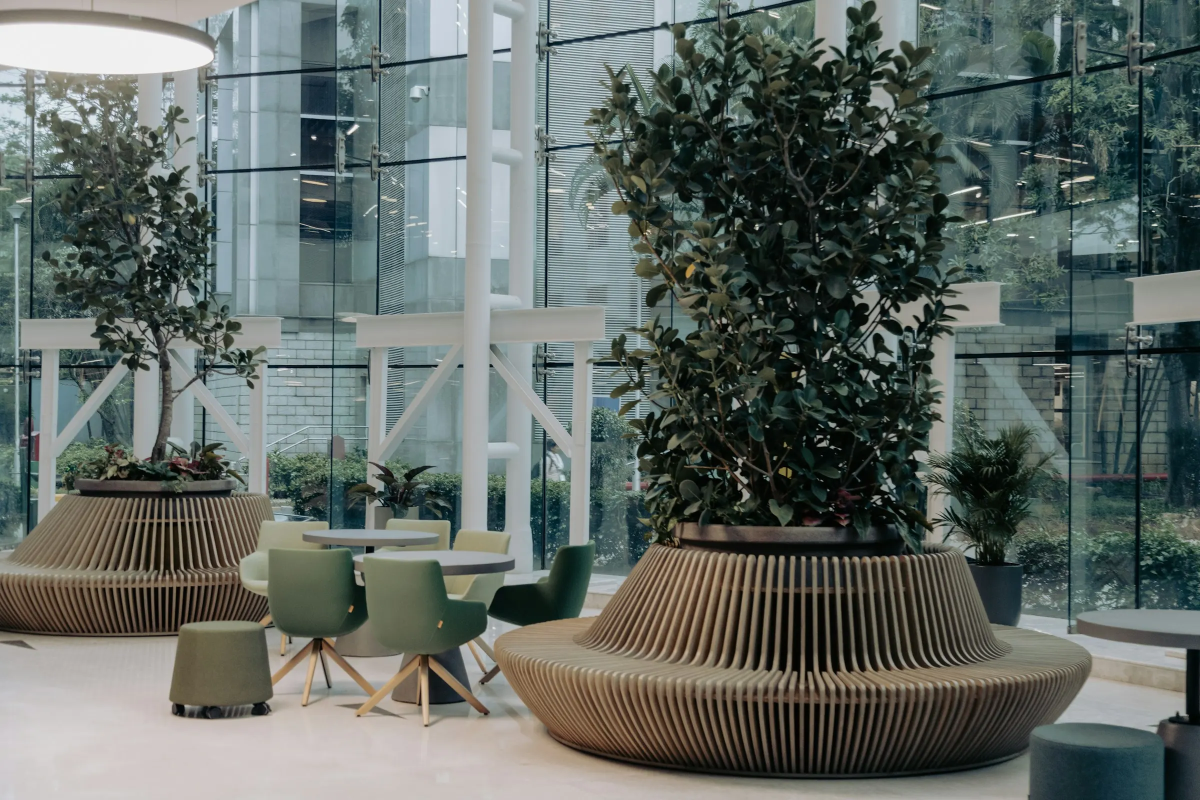 An office atrium with planters