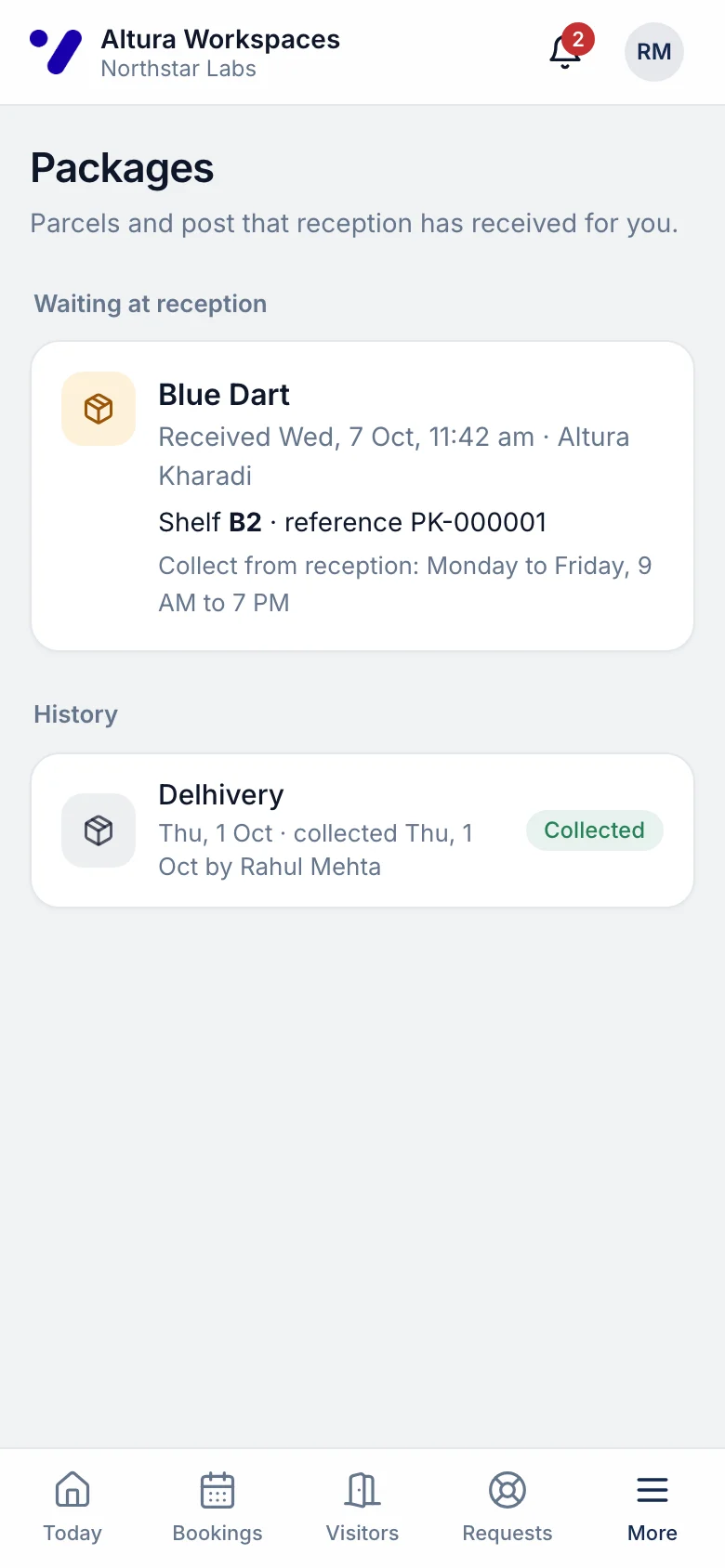 A parcel waiting at reception, shown on a phone